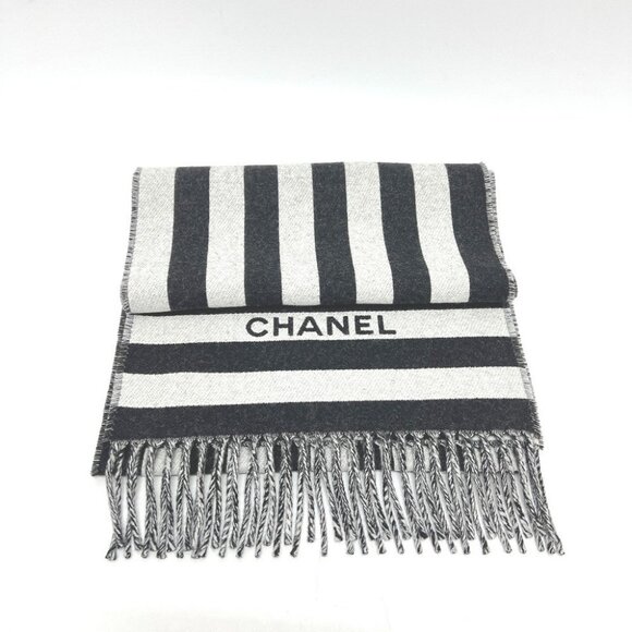 CHANEL CC Mark Bicolor Apparel accessories Scarf wool Black/White Unused - Picture 1 of 10